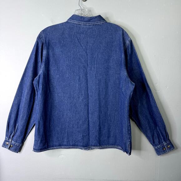 Cabin Creek Autumn Fall Harvest Pumpkin Embroidered Denim Button Up Shirt Sz PL - Picture 8 of 10